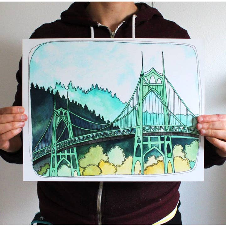 11'' x 14'' St Johns Bridge Art Print for wholesale by michele maule