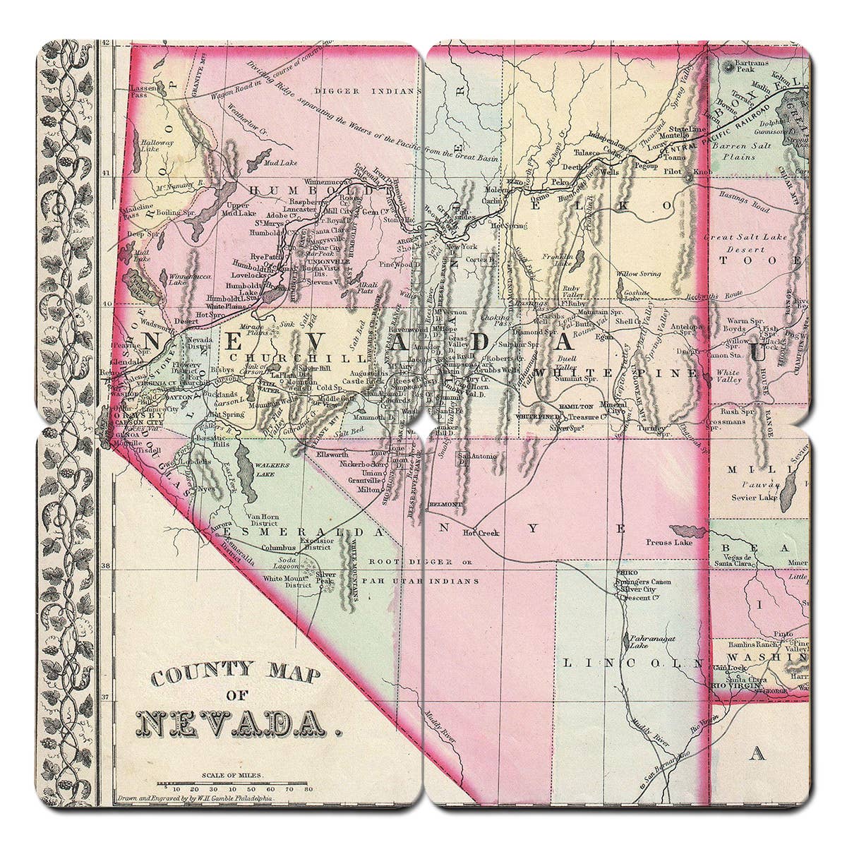 Torched Products - Wholesale Coasters - State Old World Map Coasters - Set of 4 Wood Coasters31