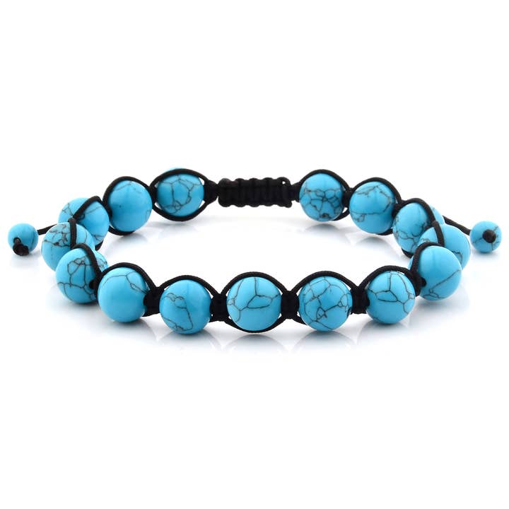 Pulsera ajustable de macramé con piedra turquesa pulida para venta al por mayor de West Coast Jewelry