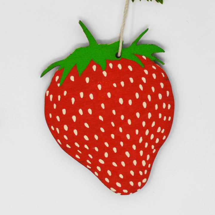 Houten zeefdruk Strawberry Ornament voor wholesale door Broderpress