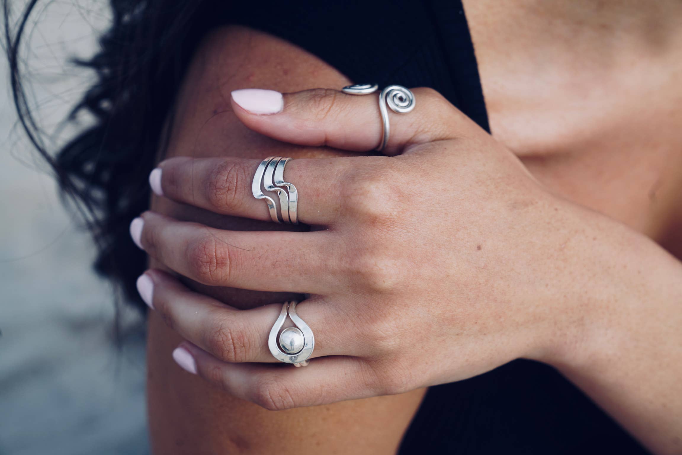 Krystyna's Silver - Wholesale Band/Stacked Ring - Sterling Silver Triple Wave Ring3