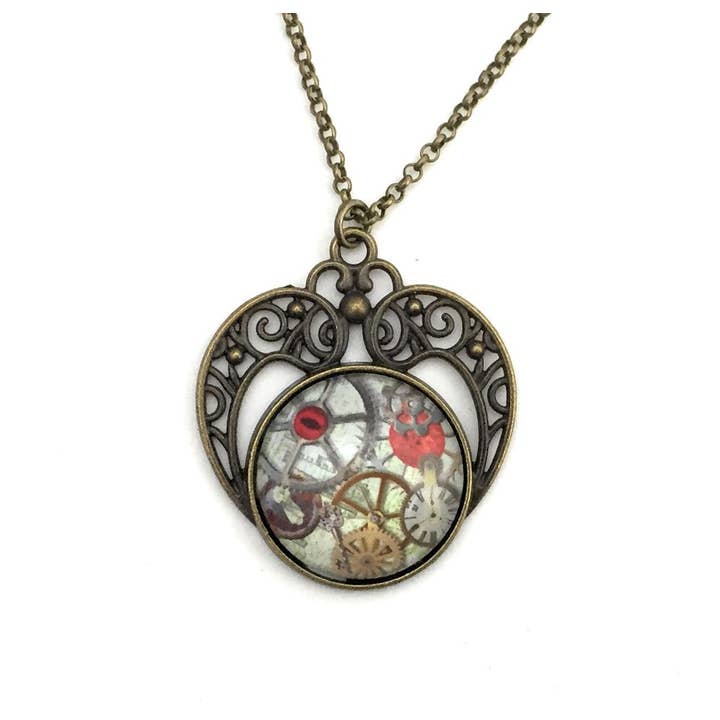 Mechanical Heart Necklace for wholesale by Fern & Filigree
