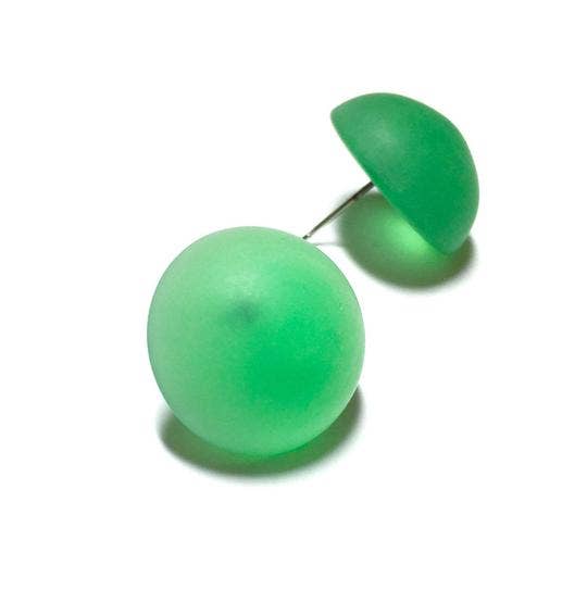 Leetie Lovendale - Wholesale Stud/Post Earrings - Kelly Green Frosted Retro Button Stud Earrings0