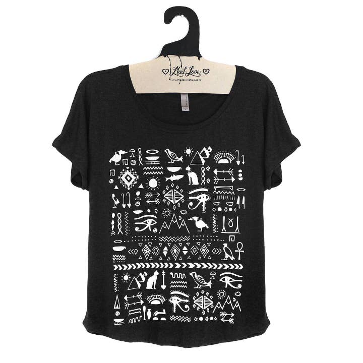 Black Dolman Top with Egyptian Print for wholesale by Mad Love Shop