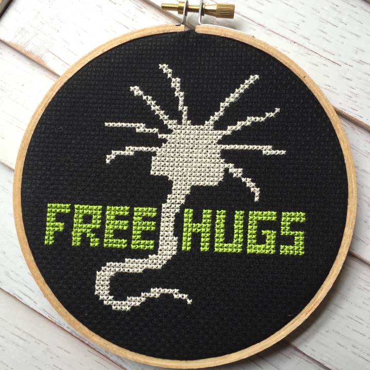 Free Hugs Alien Cross Stitch Kit for wholesale by Spot Colors