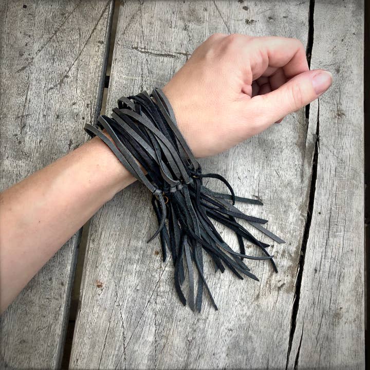 ASTALI - Wholesale Cuff Bracelet - Leather Biker Cuff - Charcoal & Black, Multi-Strand Bracelet2