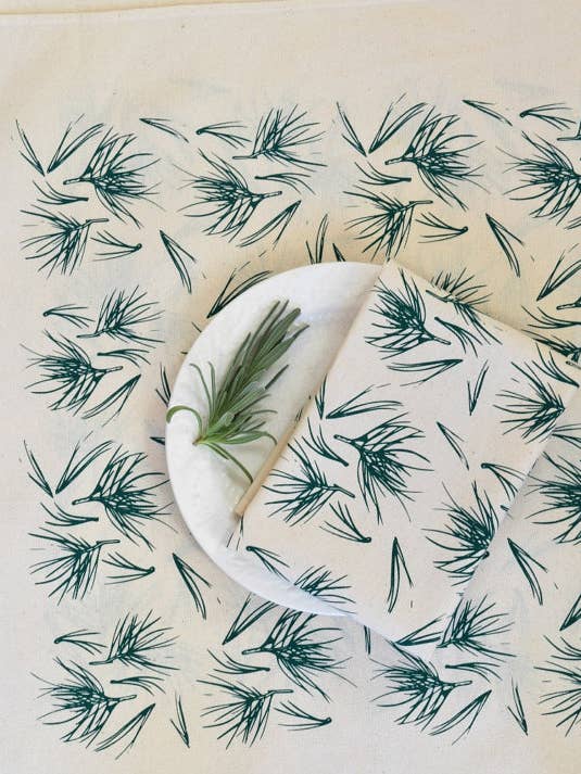 Holiday Napkins, Organic Cotton, Pine Needle Design in Green for wholesale by Hearth and Harrow