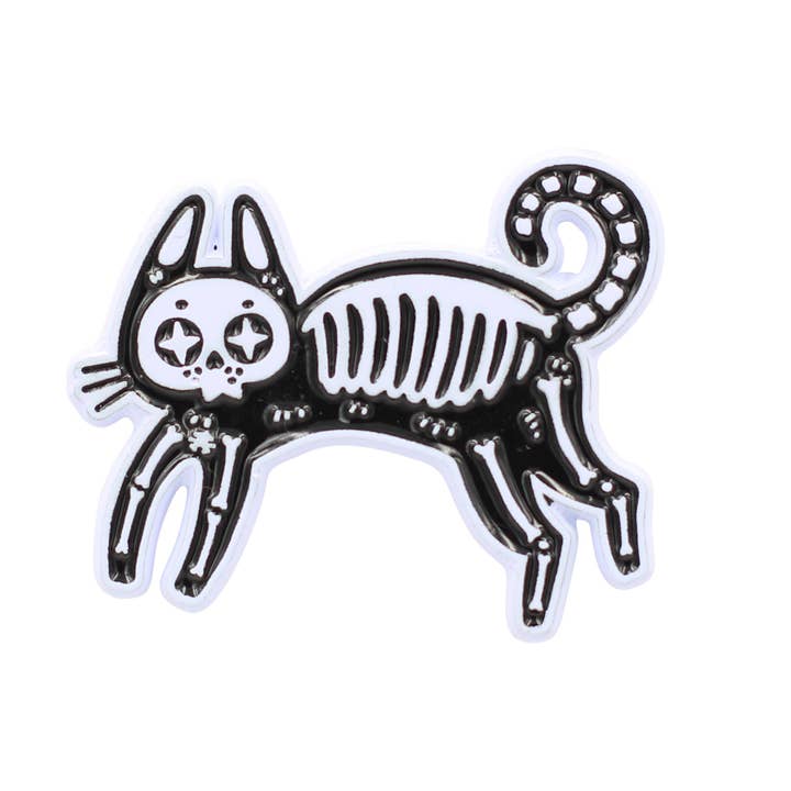 Real Sic – Engroshandel Reversnål/knap – Skelet Cat Emalje Pin — Sort kat Pin