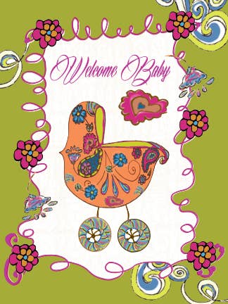 Welcome Baby Olive Carriage Greeting Card for wholesale by Dreams After All