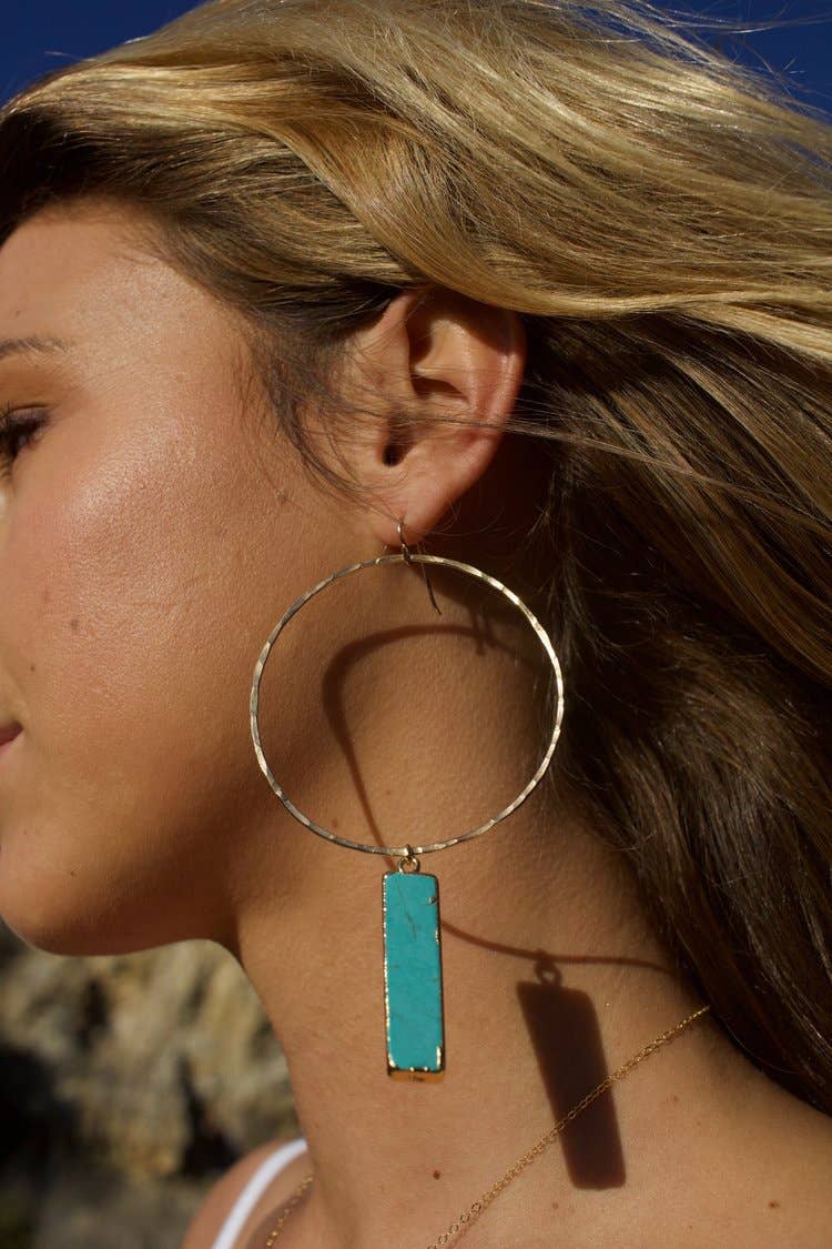 Toasted Jewelry - Wholesale Dangle Earrings - Turquoise Bar Hoops