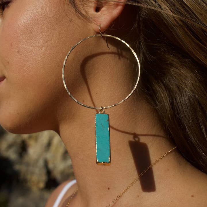 Toasted Jewelry - Wholesale Dangle Earrings - Turquoise Bar Hoops0