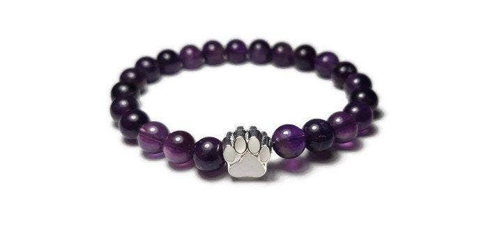 Foxfire Stones - Wholesale Beaded Bracelet - White - Amethyst Stone Paw Print Healing Stone Bracelet0