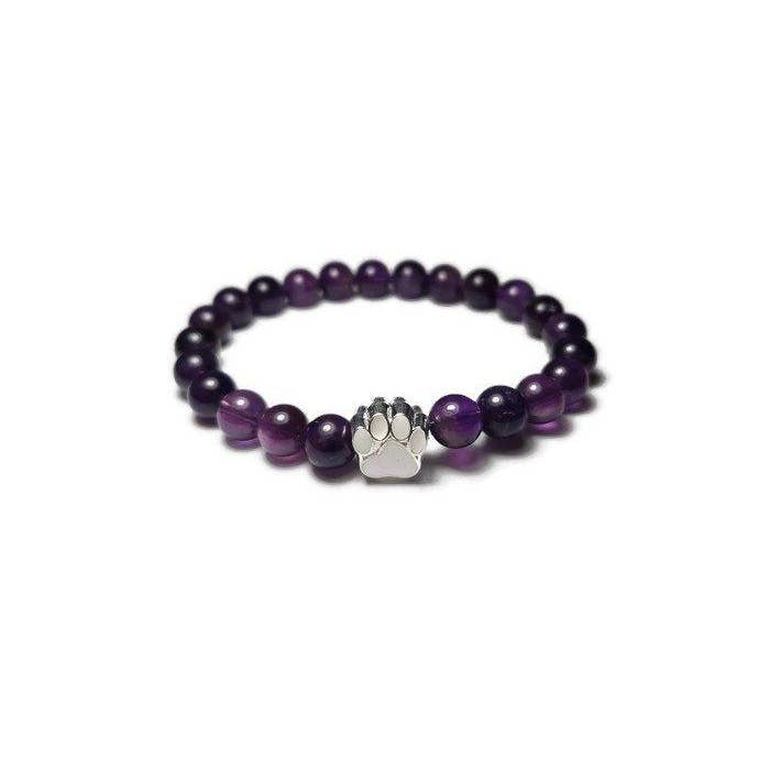 Foxfire Stones - Wholesale Beaded Bracelet - White - Amethyst Stone Paw Print Healing Stone Bracelet