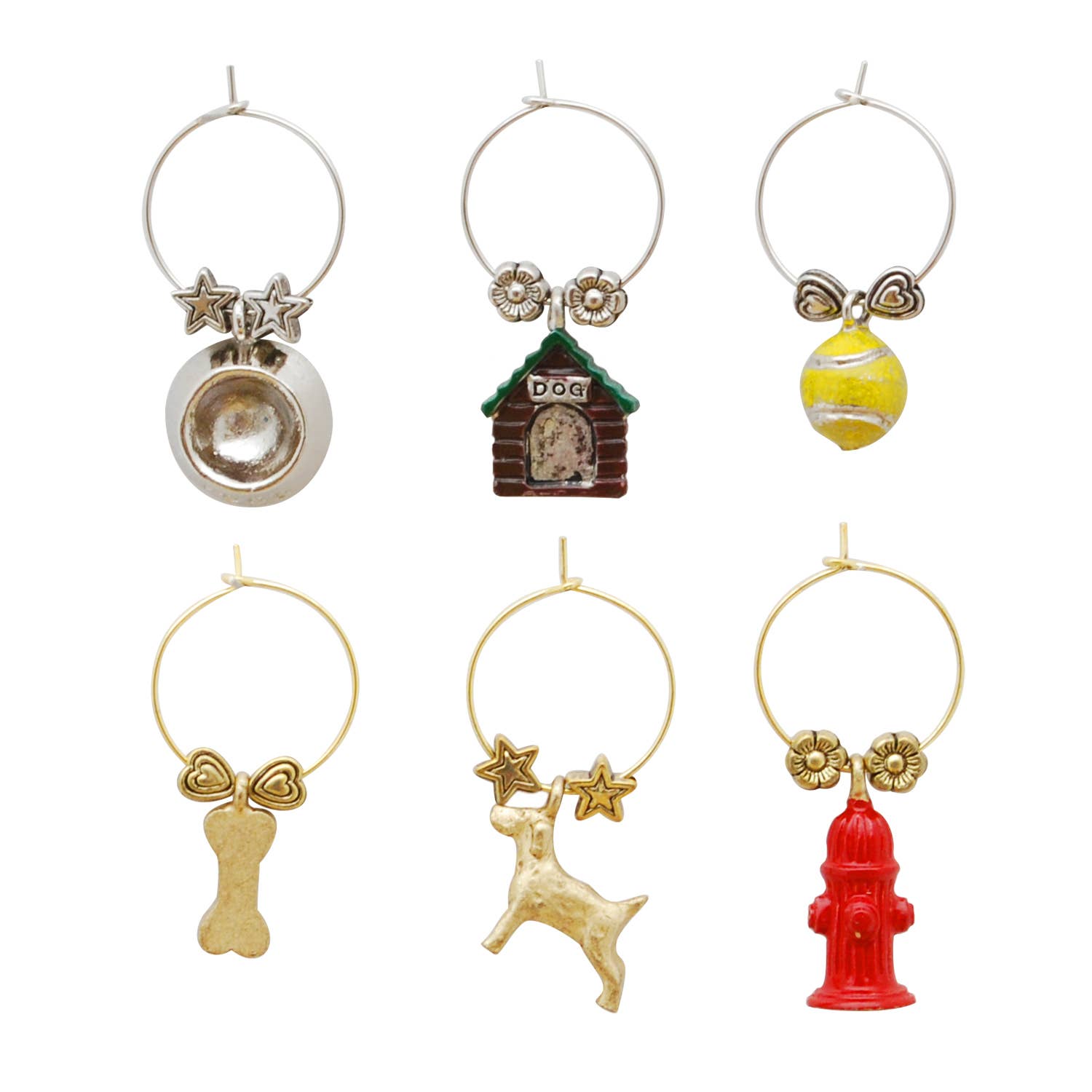 Supreme Housewares - Wholesale Wine Charm - 6-Piece A Dog's Life Painted Wine Charms1