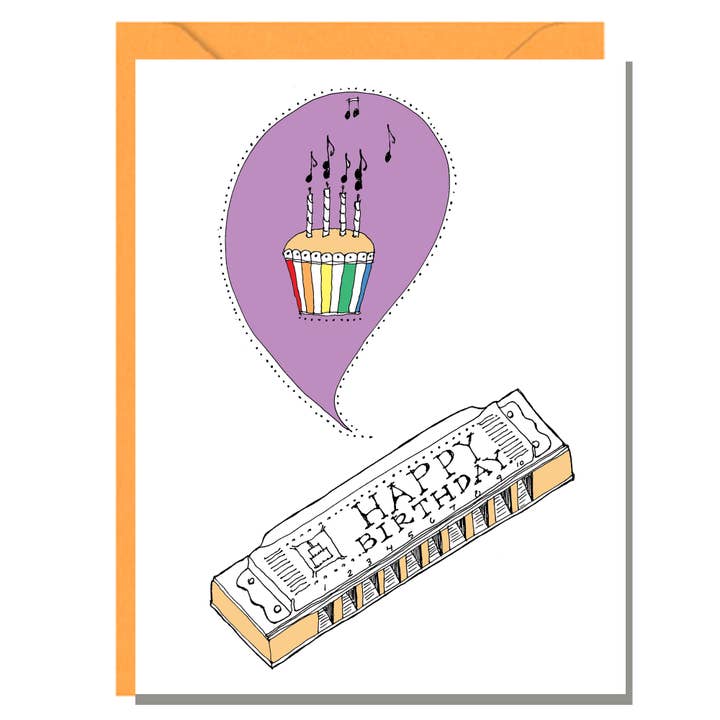 Harmonica Birthday Card for wholesale by Rachelink Cards & Illustrations