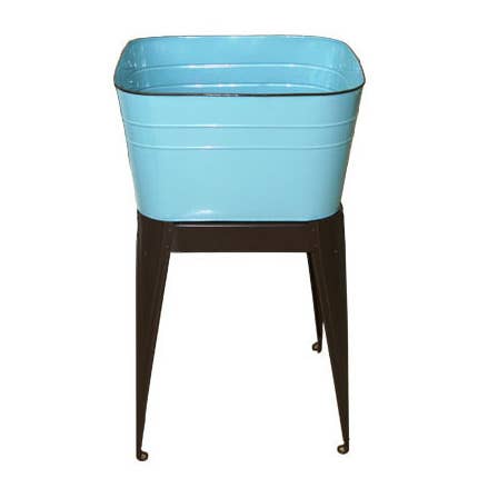 Home Kreation by KK dba Kraft Klub - Wholesale Bucket/Pail - AQUA ENAMEL WASH TUB W/BLACK STAND (NO ASSEMBLY)