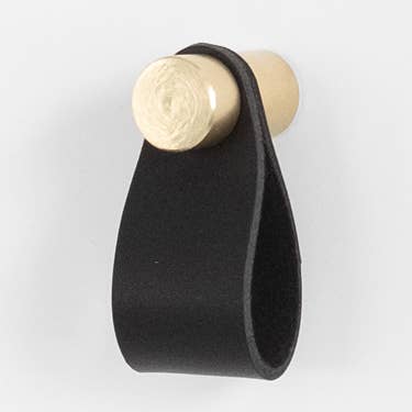Cassidy Leather Pull - Brass + Black for wholesale by Lamborn Studio