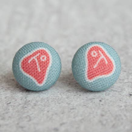 Steak Fabric Button Earrings for wholesale by Rachel O's