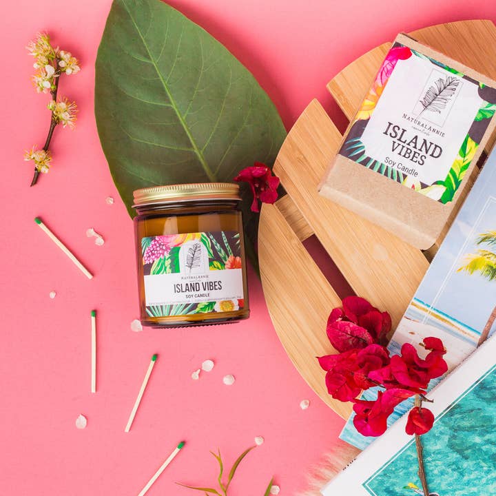 NaturalAnnie Essentials - Wholesale Jar/Filled Candle - Island Vibes Fruity/ Tropical scented Soy Candle2
