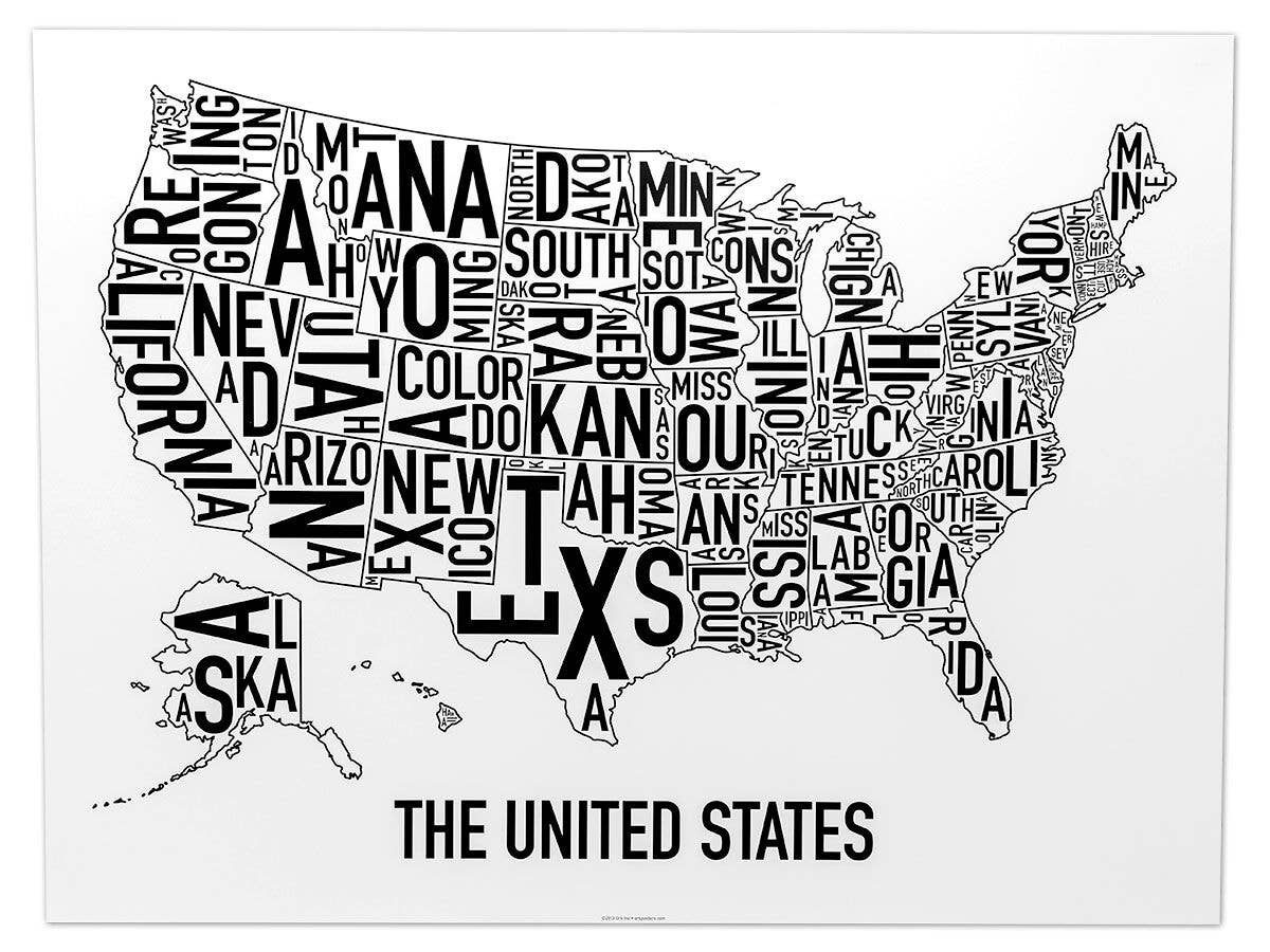 Ork Posters - Wholesale Poster - 24" x 18" United States Typographic Map  Poster0