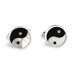 Round Ying Yang Inlay Manschettknappar för wholesale av Great Falls Jewelry