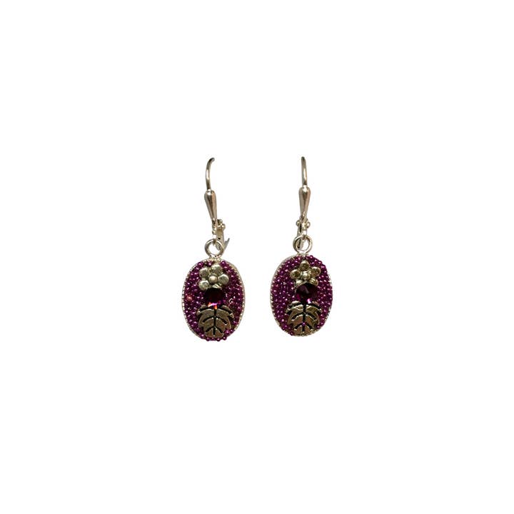 Amethyst Flower and Leaf Microbead Earrings for wholesale by Nancy Neill Designs