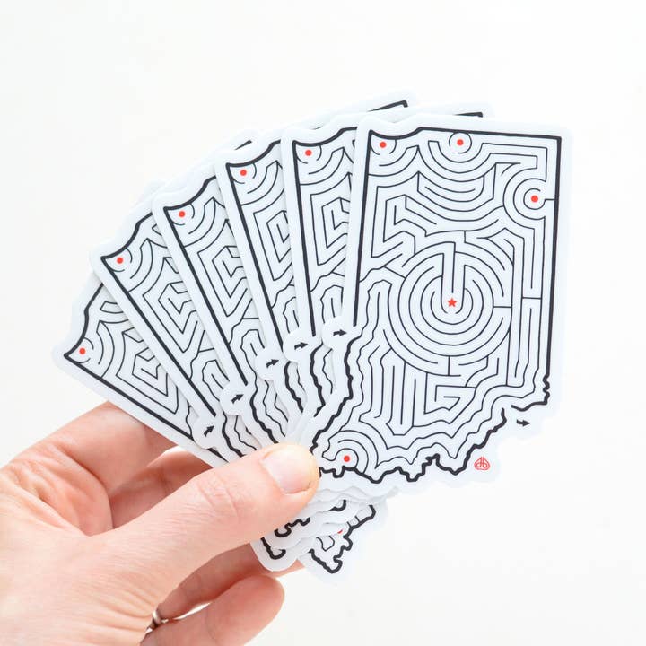Indiana Maze State Map Die Cut Vinyl Sticker | 3.75x2.5" for wholesale by Imaginary Animal