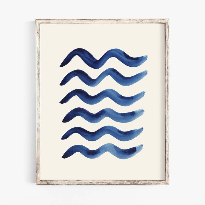 Impression murale Motif Vagues Bleues - Peinture Gouache pour la vente par Rare Bird Co. + Pauline Stanley Studio
