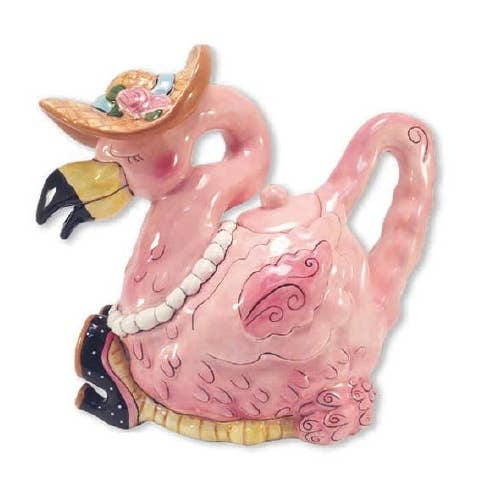 Blue Sky Clayworks - Wholesale Tea Pot - Miss Precious Flamingo Teapot
