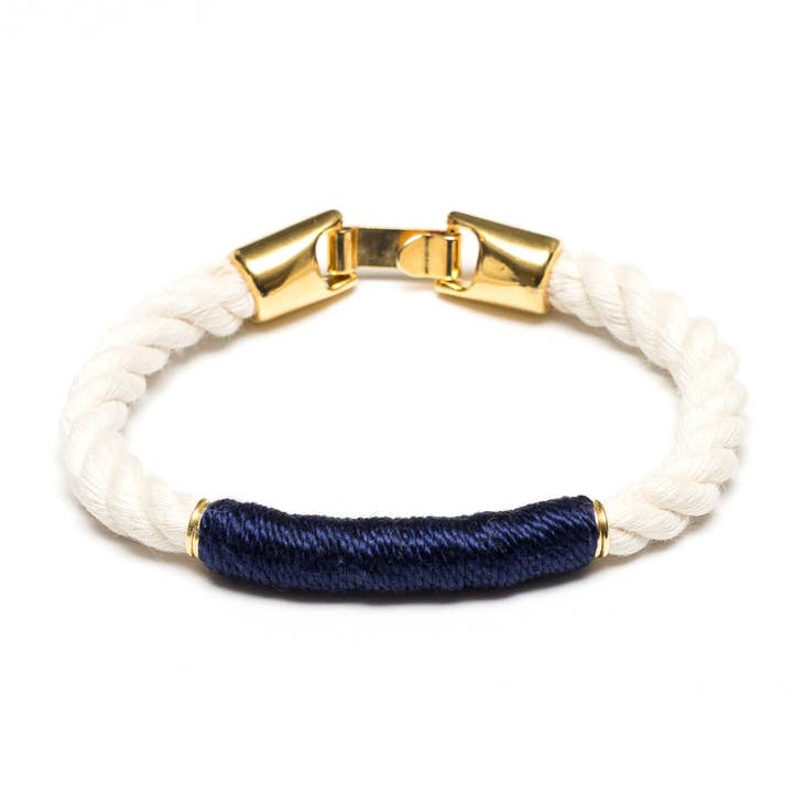 Allison Cole Jewelry - Wholesale Woven/Braided Bracelet - Beacon - Ivory/Navy/Gold - Nautical Rope Bracelet