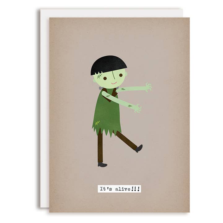 Mignon Monster Frankenstein Carte de vœux d'Halloween pour la vente par Rosy Designs