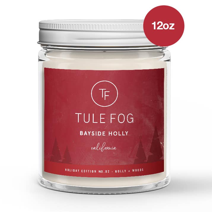 Bayside Holly Soy Candle 12oz Holiday Edition for wholesale by Tule Fog Candles