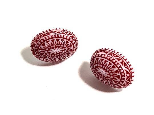 Leetie Lovendale - Wholesale Stud/Post Earrings - Red Nordic Patterned Stud Earrings