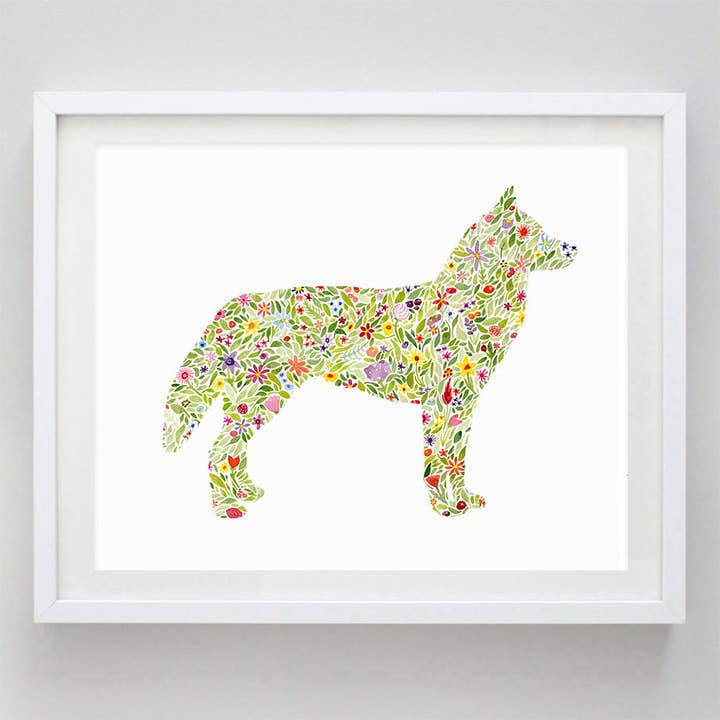 Husky Floral Watercolor Print for wholesale by Carly Rae Studio