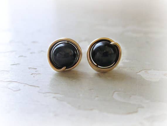 Contempo Jewelry - Wholesale Stud/Post Earrings - Black Onyx Gold Stud Earrings0