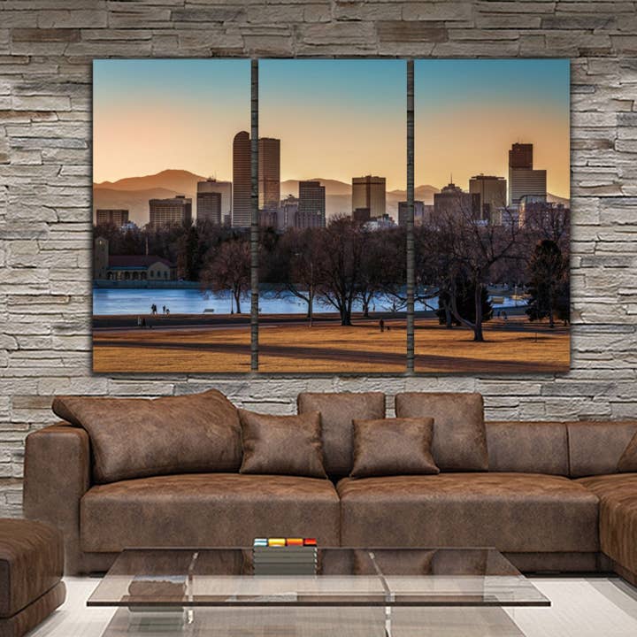 76" x 48" Denver Skyline Canvas Wall Art for wholesale by HolyCowCanvas