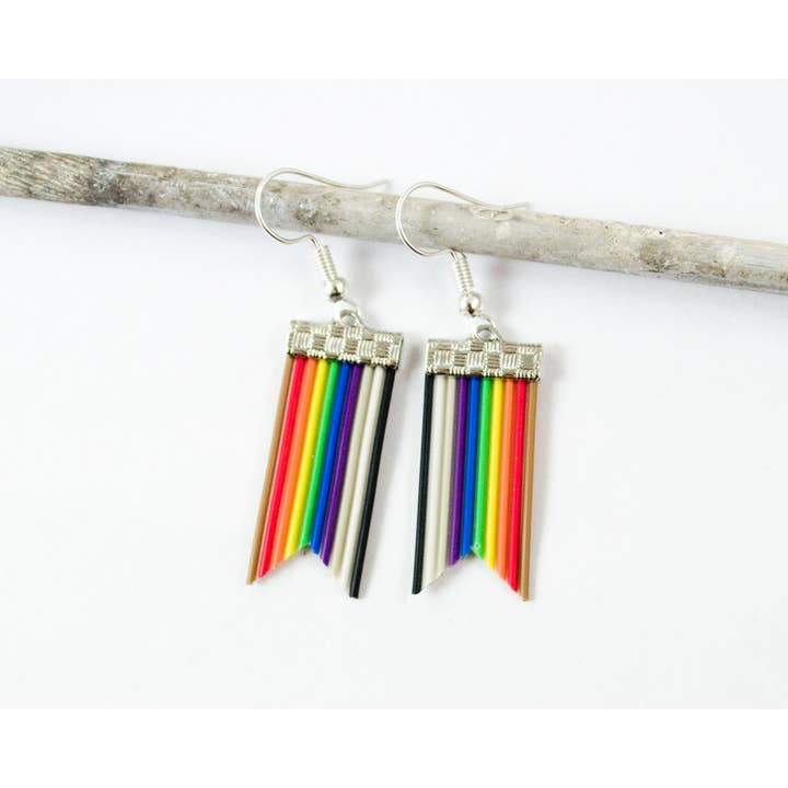 Rainbow Ribbon Cable Banner Earrings for wholesale by Circuit Breaker Labs