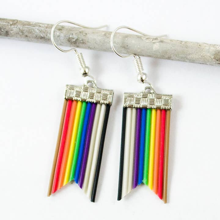 Rainbow Ribbon Cable Banner Earrings for wholesale by Circuit Breaker Labs