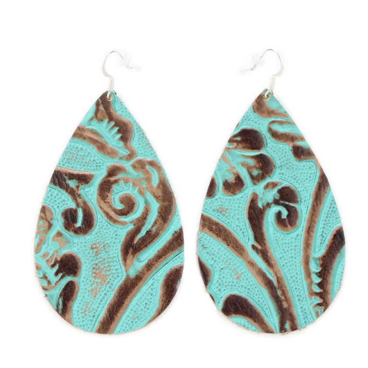 OneWild - Wholesale Dangle Earrings - Tooled Turquoise - The Drop Leather Earrings