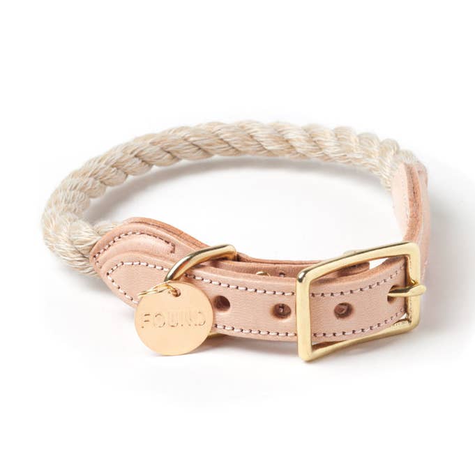 Original Light Tan Rope & Leather Cat & Dog Collar for wholesale by Found My Animal