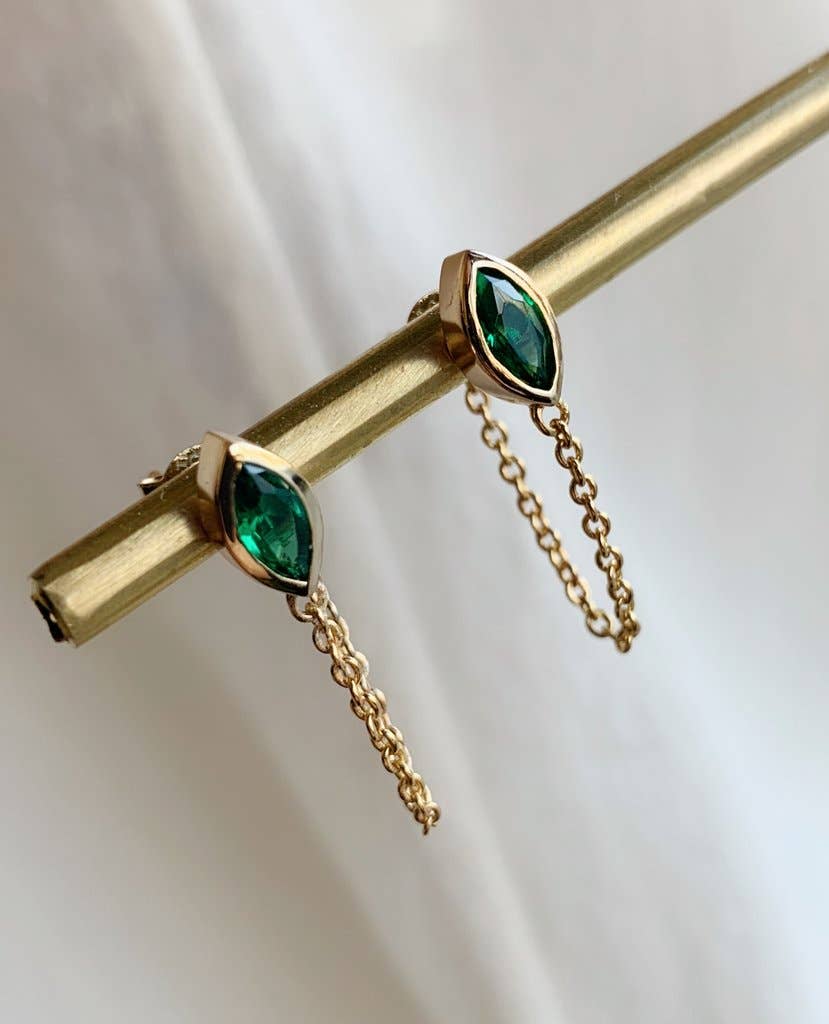 FALA - Wholesale Dangle Earrings - MARQUEE CHAIN GREEN EARRINGS 0