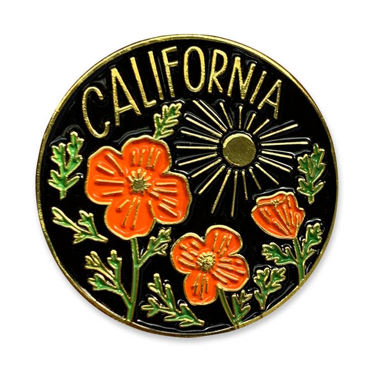 California Poppy Sun Enamel Pin for wholesale by Paper Parasol Press