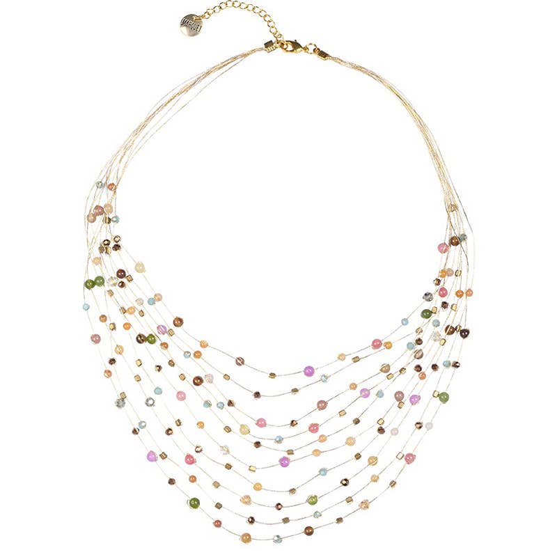 Marquet - Vente Collier de perles - Collier multibrins Reena en soie et perles - Pierre et cristal3