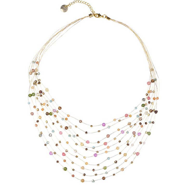 Marquet - Vente Collier de perles - Collier multibrins Reena en soie et perles - Pierre et cristal3