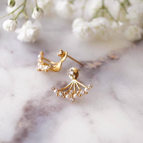 Gwyneth Pearl Ear Jackets Earrings for wholesale by Wander + Lust Jewelry