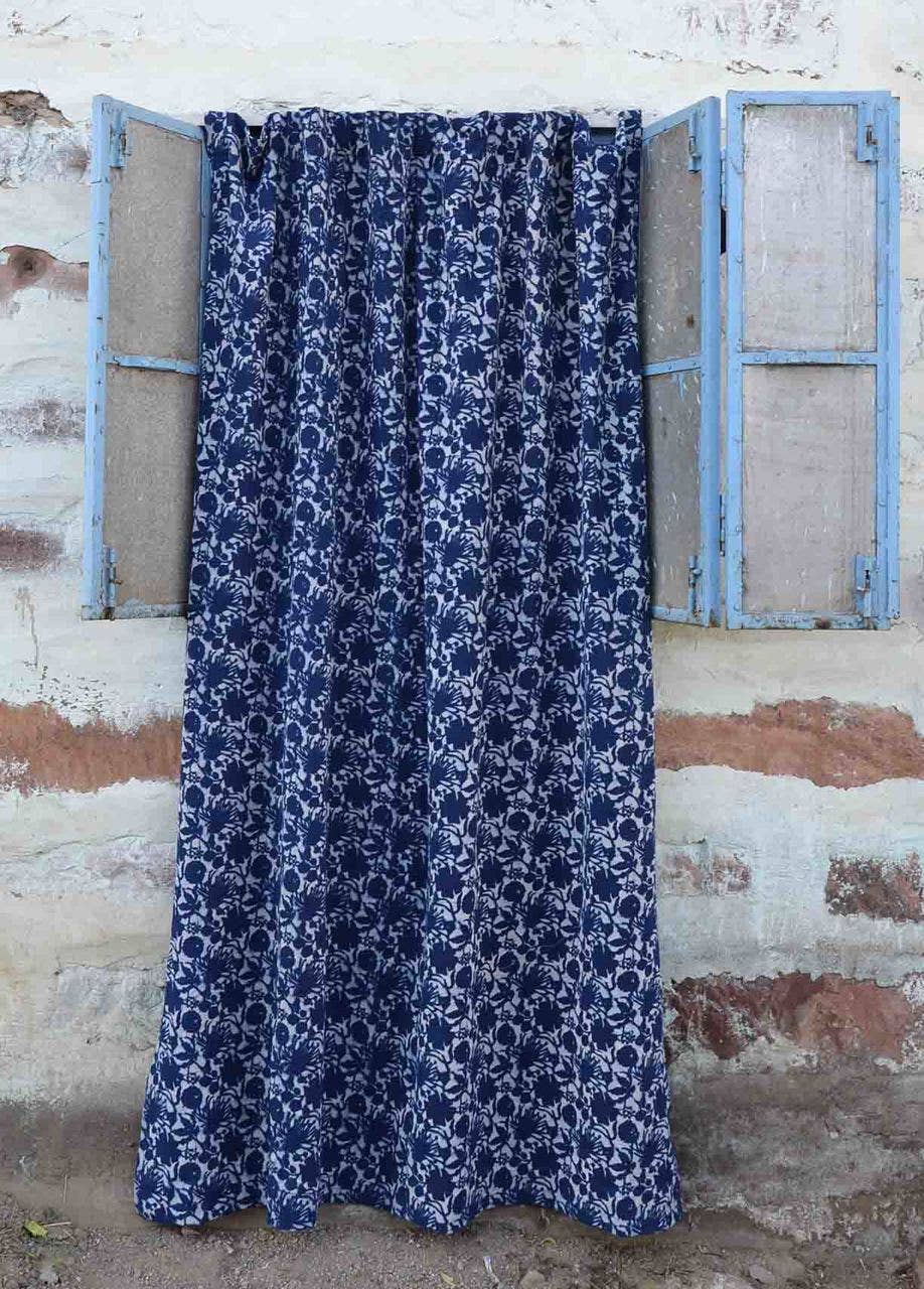 Ichcha - Wholesale Curtain - Blue Flowers - Bohemian Indigo Home Decor / Window Curtain0