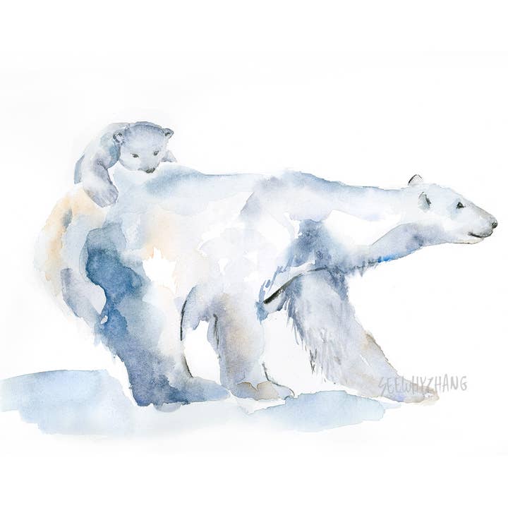 Easy Sunday Club - Wholesale Art Print - 8'' x 10'' Mother and Cub Polar Bear Art Print