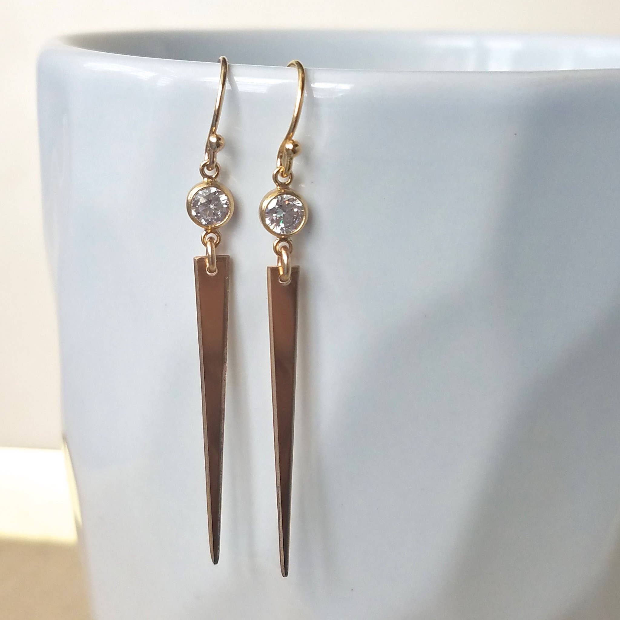 MissElenious Jewelry - Wholesale Dangle Earrings - Mid-Length CZ Spike Earrings White1