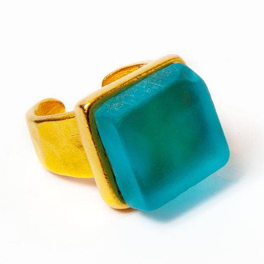 Smart Glass Recycled Jewelry - Wholesale Cocktail/statement ring - CUBE GOLD RING | Sustainable Handmade in USA Museum Quality