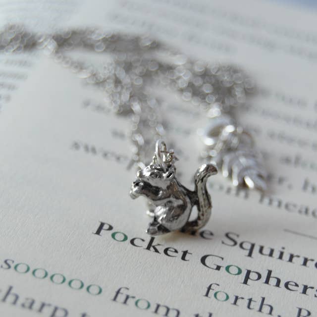 Enchanted Leaves - Wholesale Pendant/Charm Necklace - 18" Silver Squirrel Necklace